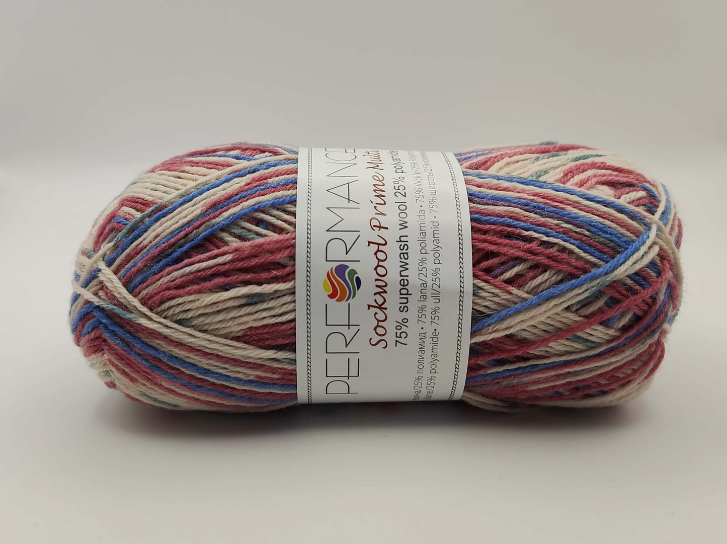 Sockwool prime multi vaaleanpunainen 75% villa 25% polyamidi lankakerä.