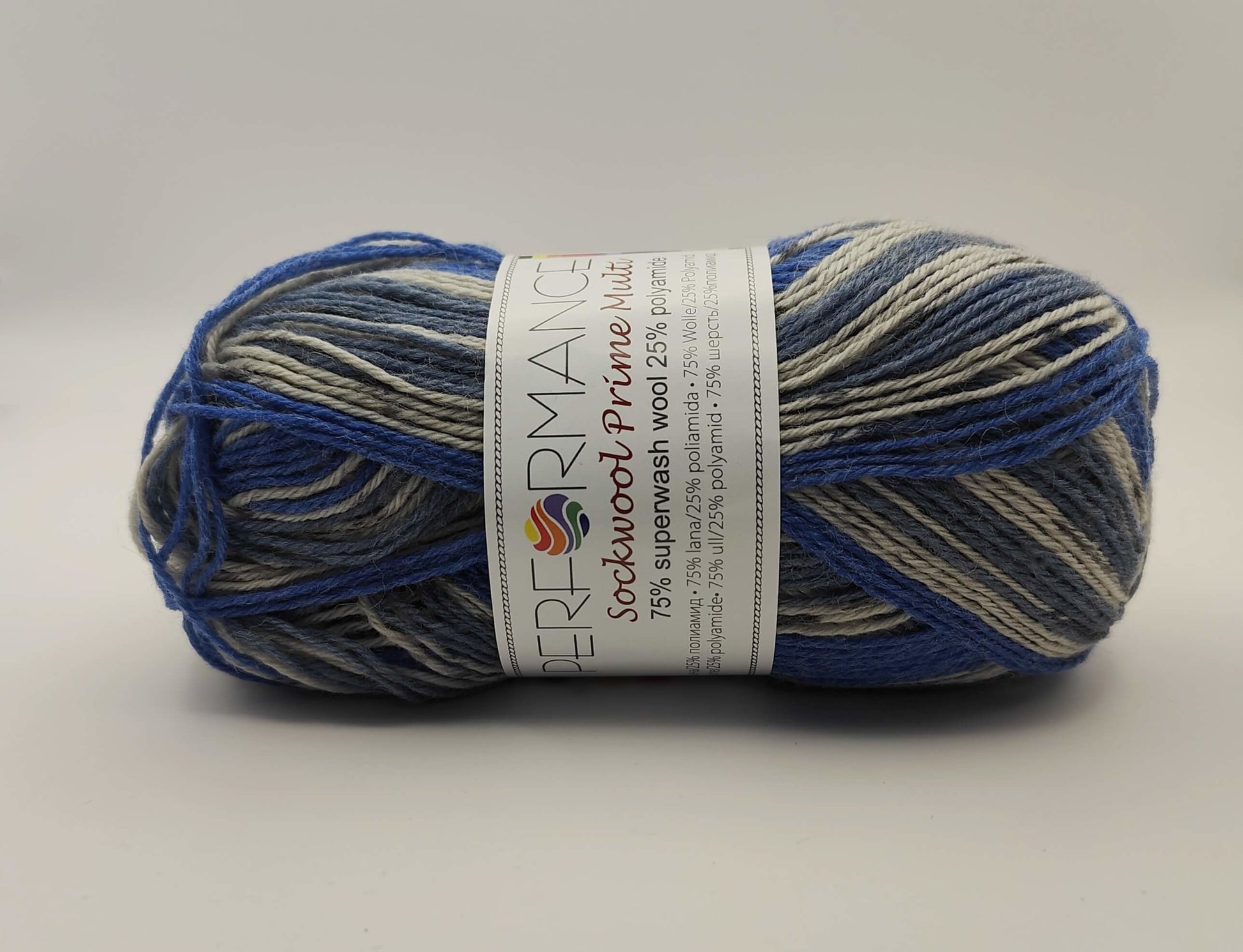 Sockwool prime multi sininen 75% villa 25% polyamidi lankakerä.