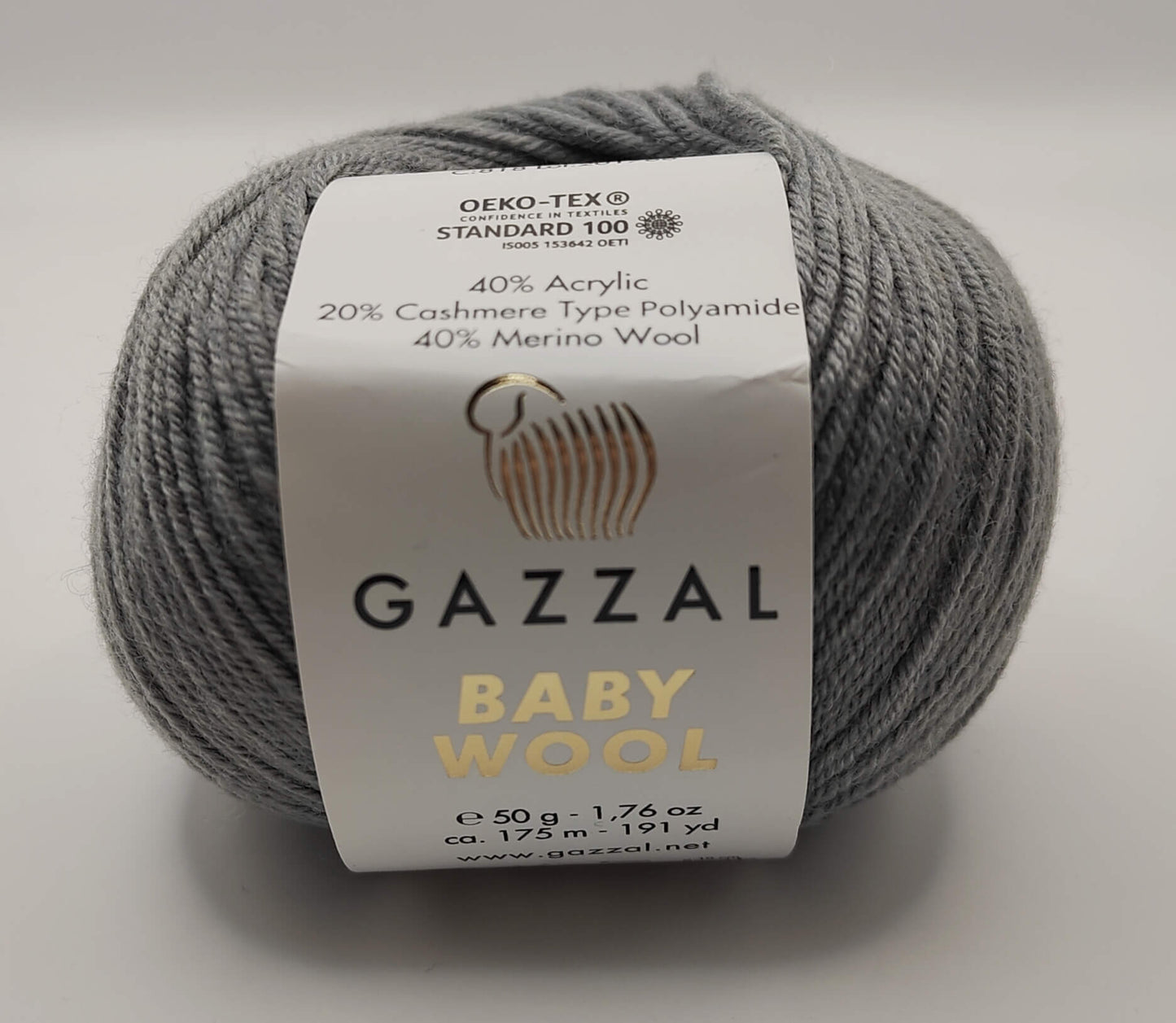 Gazzal Baby Wool harmaa merinopolyamidiakryylilankakerä.